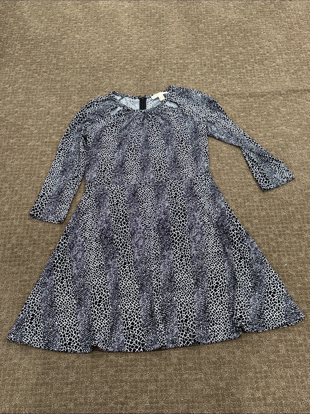Michael Kors Black and White Printed Long Sleeve dress